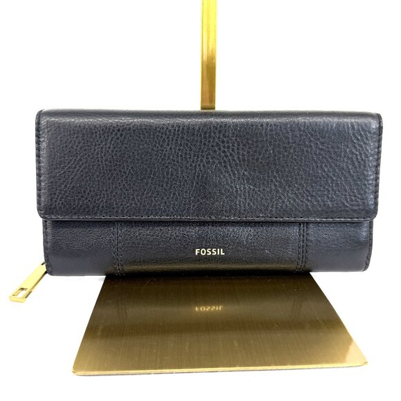 Fossil Jori RFID Flap Clutch Wallet Black Leather - Picture 1 of 11